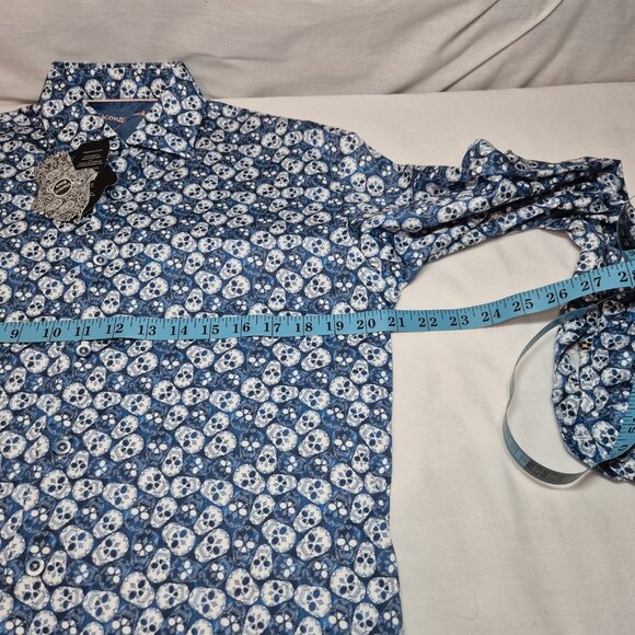 Luchiano Visconti Black Men's Shirt  Size S Long Sleeve Blue Skull (61) - Picture 5 of 9